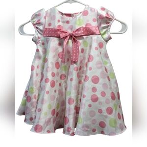 Jessica Ann: Pink and Green Polka Dot Dress with Bow- Size 18M
